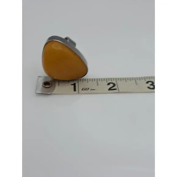 Vintage Sterling Silver 925 Egg Yolk Butterscotch Ring Amber Adjustable Size 9